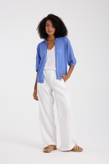 Su Moda Women's Cardigan Openwork Capri Sleeve Soft Mercerized