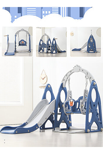 Ma Baby 4 in 1 Kids Slide and Swing Set, Indoor/Outdoor Playground for Kids Baby with Basketball Hoop Blue
