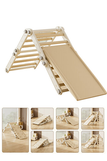 Ma Baby 7 in1 Triangle Set for Baby Climbing Toy Indoor Playground for Kid Montessori Learning Beige