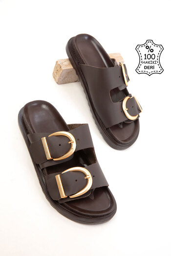 SOHO Brown Genuine Leather Women's Slippers 20710