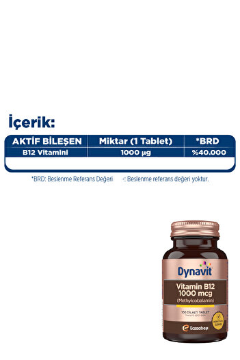 Dynavit Methylcobalamin Vitamin B12 1000 mcg 100 Dilaltı Tablet - Vitamin B12 (Metilkobalamin)