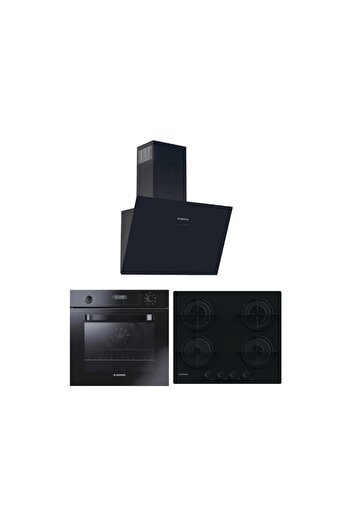 Hoover 3'lü Ankastre Set Siyah (HOT3051BI/E Fırın-HVW6MBB Ocak-HDG6C1GBTK Davlumbaz)