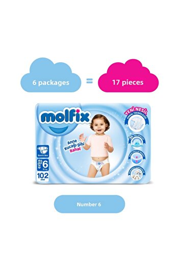 Molfix Baby Diaper Size 6 Extra Large Mega AvnPackage 102 Pieces