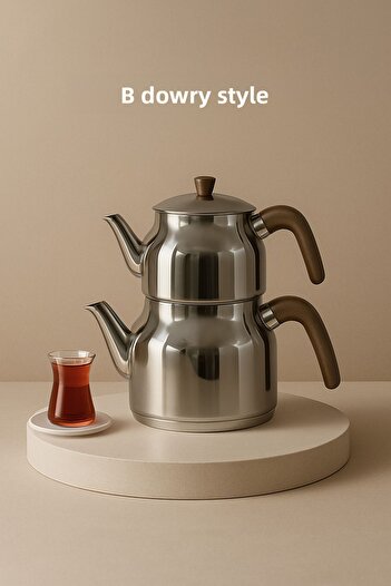 DOWRY STİL Florya Family Large Size Stainless Steel 1.6-3.0 Lt. Teapot Set