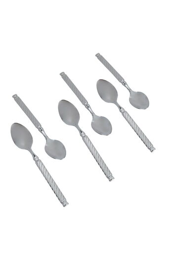 Alsaif Gallery Saif Gallery Stainless Steel Spoon Set, Engraved, 24 Pieces - Silver