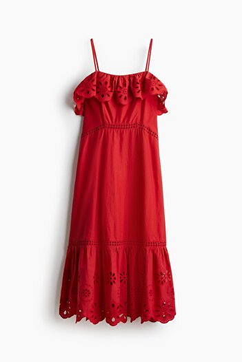 H&M Nakış İşlemeli ve Pamuklu Elbise