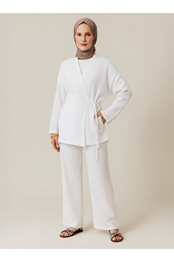 Benin Cotton Muslin Kimono with Tie Detail - White - Benin
