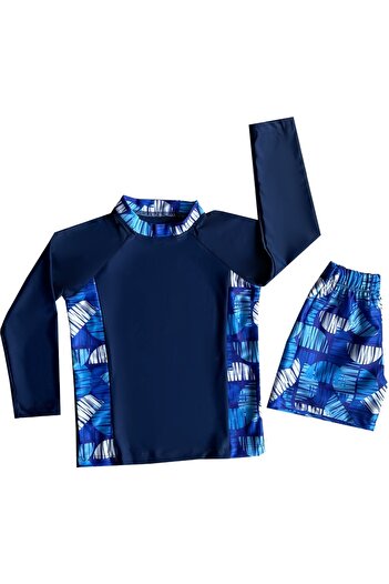 pistyle Boys' Navy Blue +40 Factor Sun Protection Bottom Top Suit Swimsuit