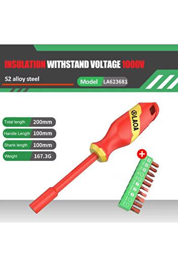 LAOA 6.35mmLA623681-A 1000V Insulated Socket Screwdriver Multifunctional Hexagonal Socket Wrench Dri