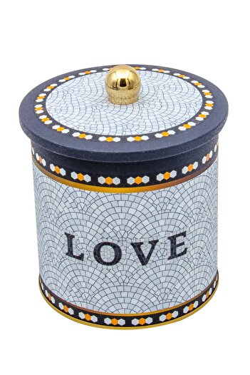EVLE Mosaic Patterned Round Metal Storage Container, Food Storage Container - Organizer 14 Cm X 15 Cm Er143-1e