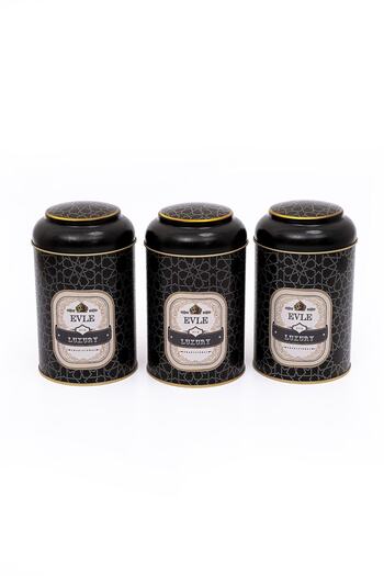 EVLE 3-Piece Metal Storage Container Set 10.5 Cm Food Container Jar Set, Trellis Erb04v2