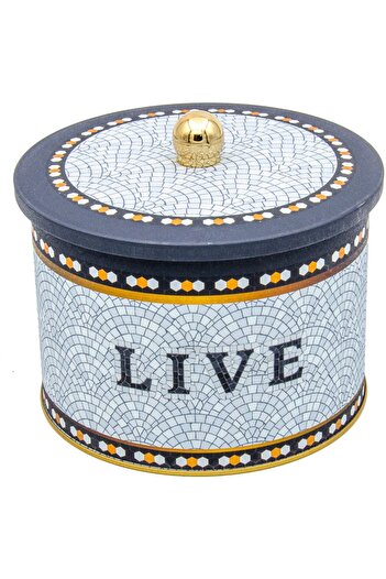 EVLE Mosaic Patterned Round Metal Storage Container 14 Cm, Food Container - Organizer 17.5 Cm X 13 Cm Er145-9d