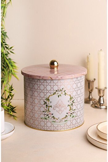 EVLE Rosy Patterned Food Storage Container - Metal Storage Container 17.5 Cm X 15.5 Cm Er146-u7