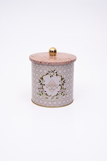 EVLE Rosy Patterned Round Metal Storage Container 14 Cm, Food Container - Organizer Box 14 Cm X 15 Cm Er143-u7