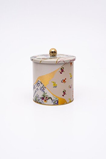 EVLE Kint Sugi Patterned Round Metal Storage Container, Food Storage Container - Organizer 14 Cm X 15 Cm Er143-3i