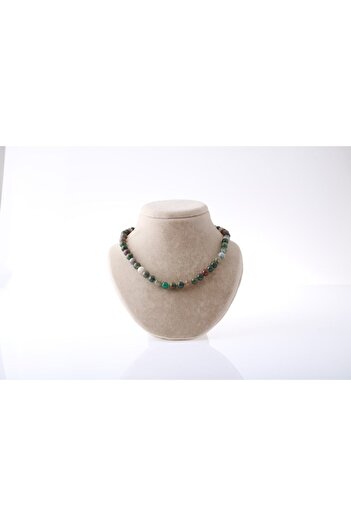 OSMANLI DEĞERLİ TAŞ Sertifikalı Yosunlu Akik Doğaltaş Kolye 8 Mm, M555
