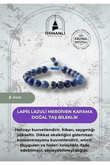 OSMANLI DOĞAL TAŞ Lapis Lazuli 8mm Ladder Closure Natural Stone Bracelet
