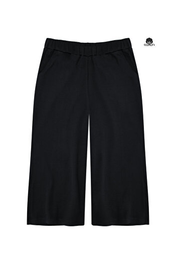 Cottonland Women's Estela Thin Summer Wide Leg Elastic Waist Combed Cotton Capri Pants Black