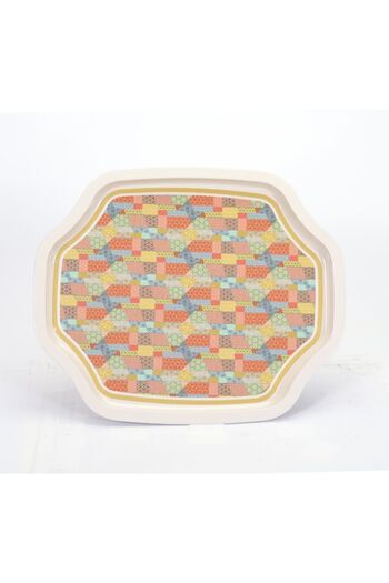 EVLE Ef166-56 Morocco Cream Patterned Special Shape Tray 28x33 Cm