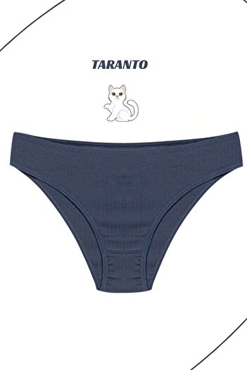 MİSTİRİK Taranto Model High Waist Ribbed Flexible Cotton Slip Panties Blue Color