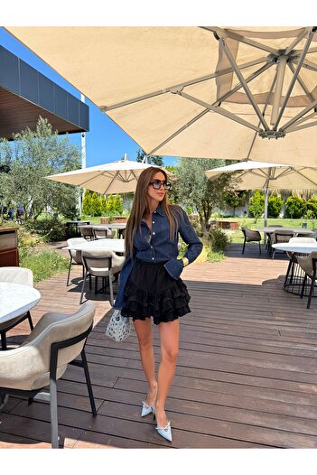 La Sarta Isla Bonita Ruffled Lace Black Short Skirt