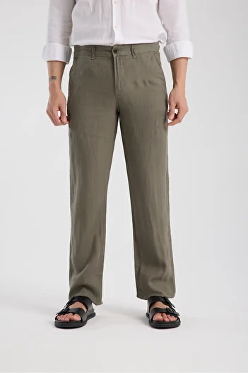 muzzo jeans Regular Fit Khaki 100% Linen Trousers