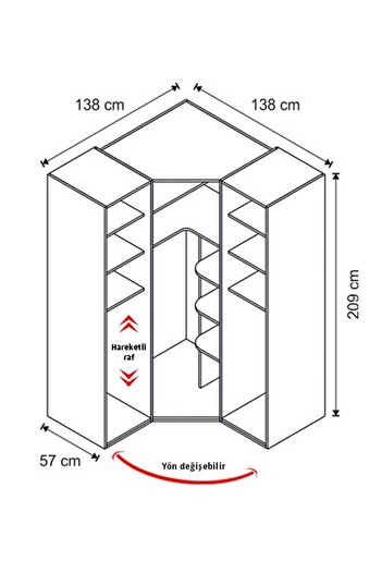 Benimodam Elegant 3 Kapılı Cam Kapaklı Köşe Dolap Genç / Çocuk Odası 803