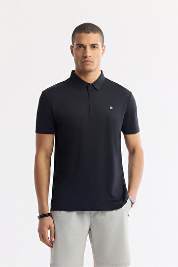 Avva Men's Regular Fit Black Non-Curling Polo Neck Technical Fabric T-Shirt A51Y1155