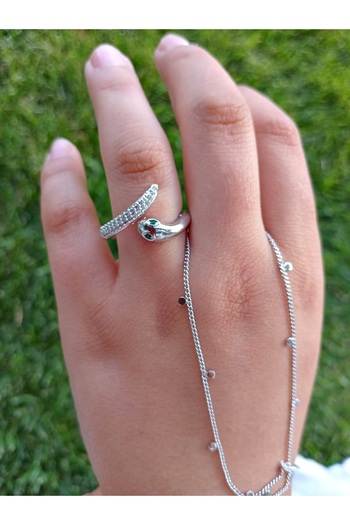 PALMMAMA Silver Snake Zircon Stone Adjustable Steel Ring