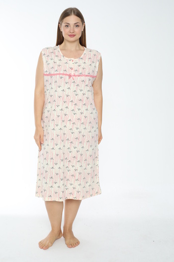 MİSS LOLİTA Women's Plus Size Print 100% Cotton Sleeveless Nightgown 515-B