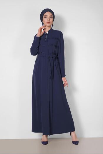 Alvina 1472 Model Lace Detailed Front Buttoned Top Coat