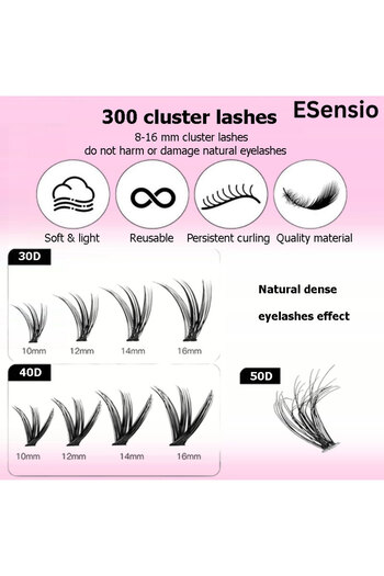 ESensio Individual False Eyelashes Set 320f Tuft Type, 300 Lashes, Faux Mink Glue Remover Tweezers