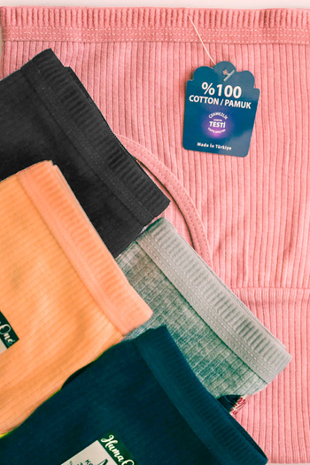 Humaone Chiloți de bikini pentru femei, 100% bumbac, 5 piese, cu talie cu nervuri, negru, bleumarin, cățeluș, trandafir praf, gri Bk2-a1
