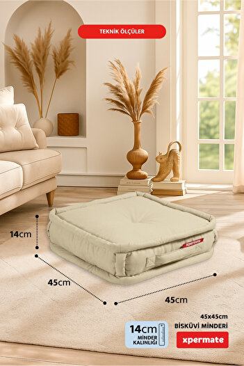 XPERMATE Biscuit Floor Cushion Honeycomb Front Pallet Cushion Bench and Garden Cushion 45X45X14 cm Beige