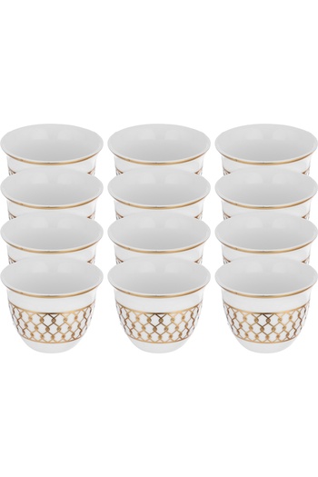 Alsaif Gallery A set of white Arabic coffee cups with a gold pattern, 12 pieces