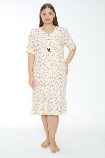 MİSS LOLİTA Women's Plus Size Floral Print 100% Cotton Short Sleeve Nightgown 501-B