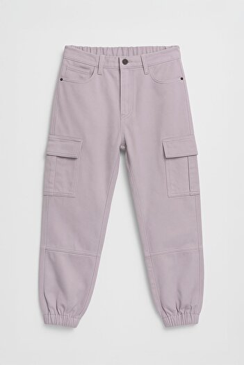 Bluewhite Women's High Waist Cargo Pocket Elastic Leg Lilac Jean Trousers