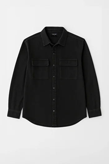 Bluewhite Men's Black Jean Shirt with Pockets