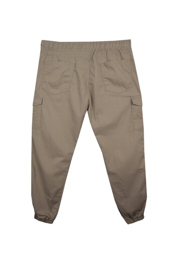 marufshop Large Size Lycra Jogger Pants with Cargo Pockets Beige