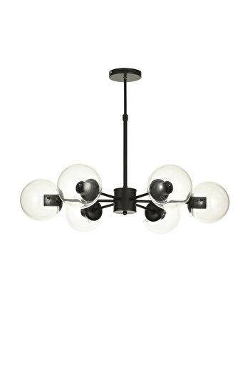Avizemoda Miya 6 lı Şeffaf Camlı Salon Oturma Odası Modern Sarkıt Avize - (Siyah)