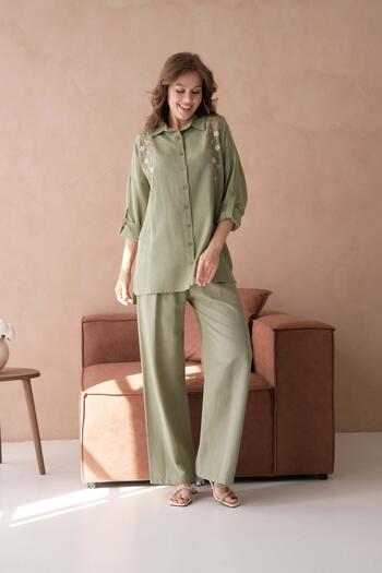 BURRASCA Embroidered Stone Linen Suit