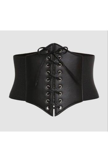 vuvutasarım Corset lat elastic din cauciuc cu dantelă și detaliu cu ochi Curea neagră lată pentru femei din piele artificială 1482