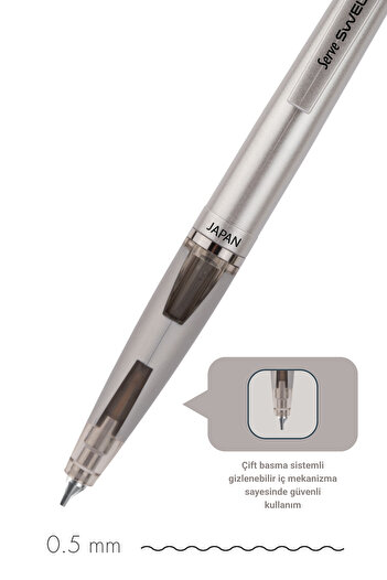 Serve Swell Metalik Gri Mekanik Versatil Kalem 0.5 Mm