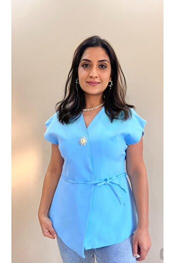 FEMİNEER.com Blue Asymmetric Lined Vest