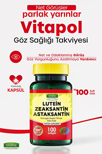Vitapol Lutein Zeaksantin Astaksantin Koenzim Q10 Ve Vitamin Kompleksi – 100 Kapsül – Göz Sağlığı