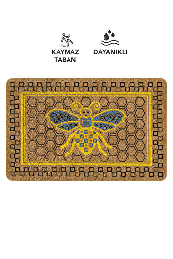 Cotto Home Coco Entry PS027A Renkli Arı Desen Kalın Kaymaz Taban Nem Alıcı Şık Tasarım Kapı Önü Paspası