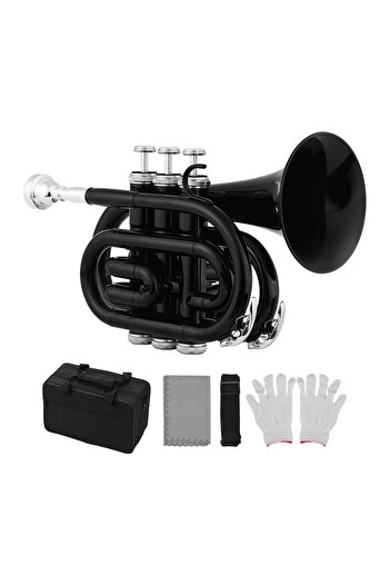 Choice Black Mini Pocket Trumpet Bb Flat Brass Material Wind Instrument with Mouthpiece Gloves Cleaning Clo