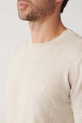 Avva Men's Beige Crew Neck Wool Knitwear Sweater B 005013