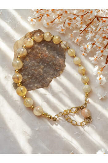 ayrestyle Citrine Natural Stone Gold Color Bracelet with Citrine Adjustable Beads - 8mm Sphere Cut Women's Bracelet