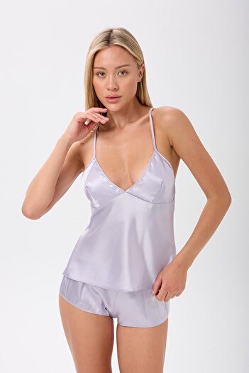 İNSPİRA Satin String Strap Back Low-Cut Brazillian Shorts Nightgown Set